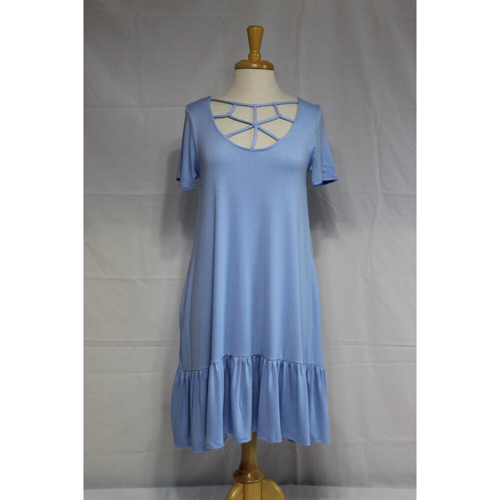 Zenana Casual Dress-Knee Length-#7041-Sizes S to XL-PERIWINKLE BLUE-NEW